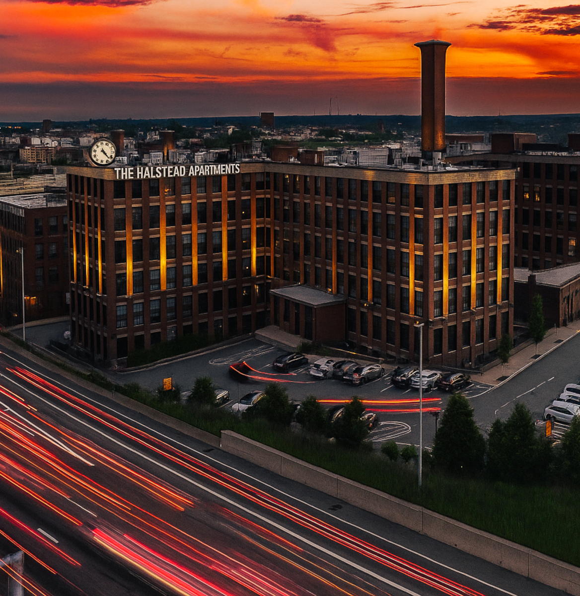 drone view of a restored historic brick building in Rhode island
