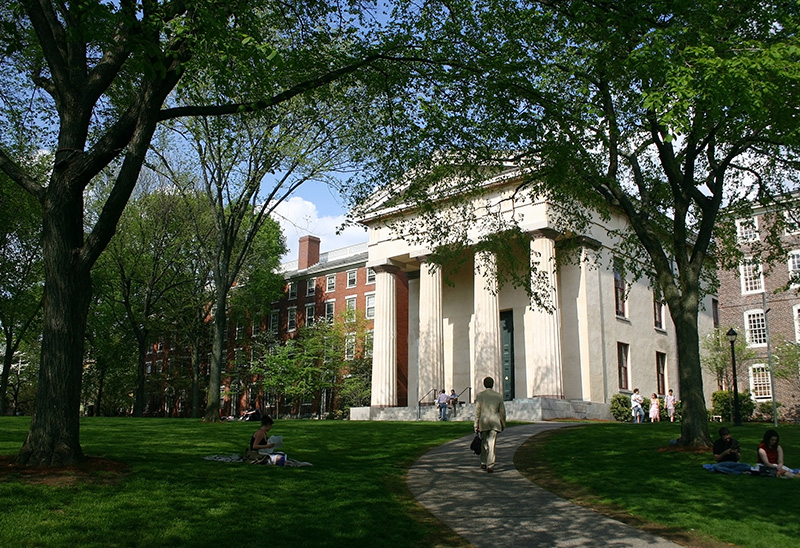 sidewalk view of the ivy league private college brown university