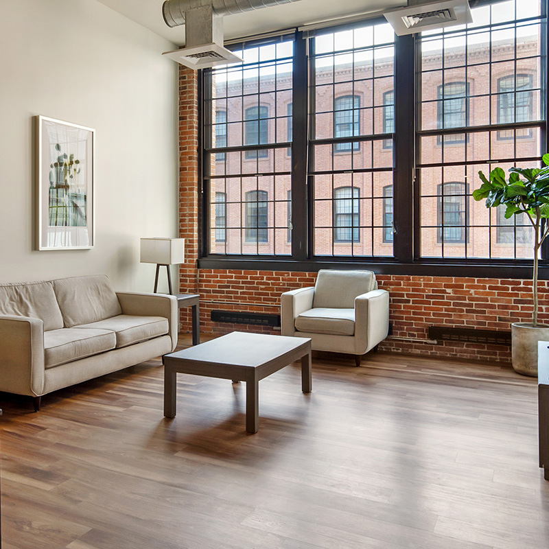 High-end apartment living room with clean minimalist furniture